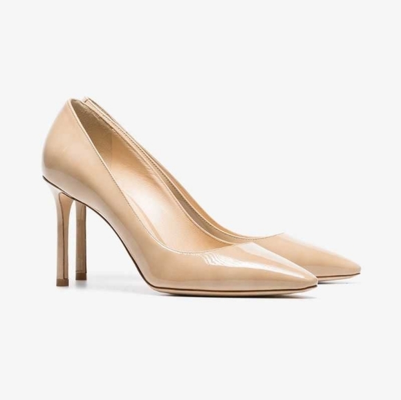 Jimmy Choo Patent Nude Pointed Toe Pumps